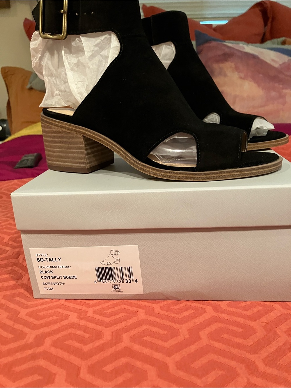 Sole Society Black Suede Peep-Toe Block Heel Booties
